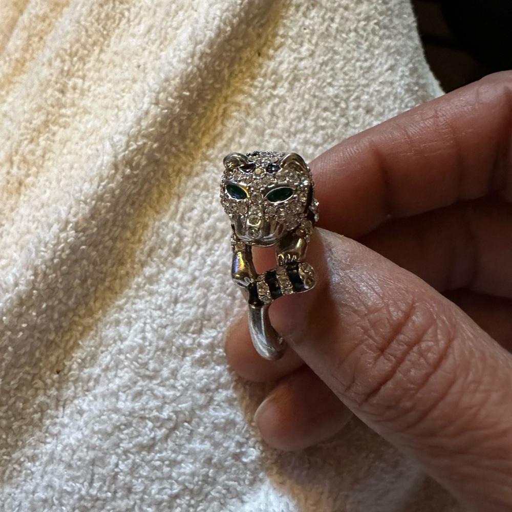 Gorgeous White Tiger Jaguar Leopard Fashion Cocktail Ring Size 10
